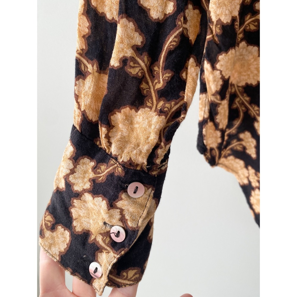 Free People Mia Floral Tunic Top S Peasant Black Brown Boho Festival Oversized - Picture 8 of 13